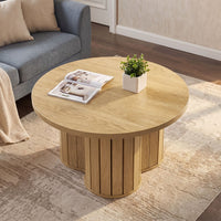 31.5" Circle Coffee Table, Small Accent Center Table with Three-lobed Grille Base for Living Room