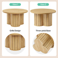 31.5" Circle Coffee Table, Small Accent Center Table with Three-lobed Grille Base for Living Room
