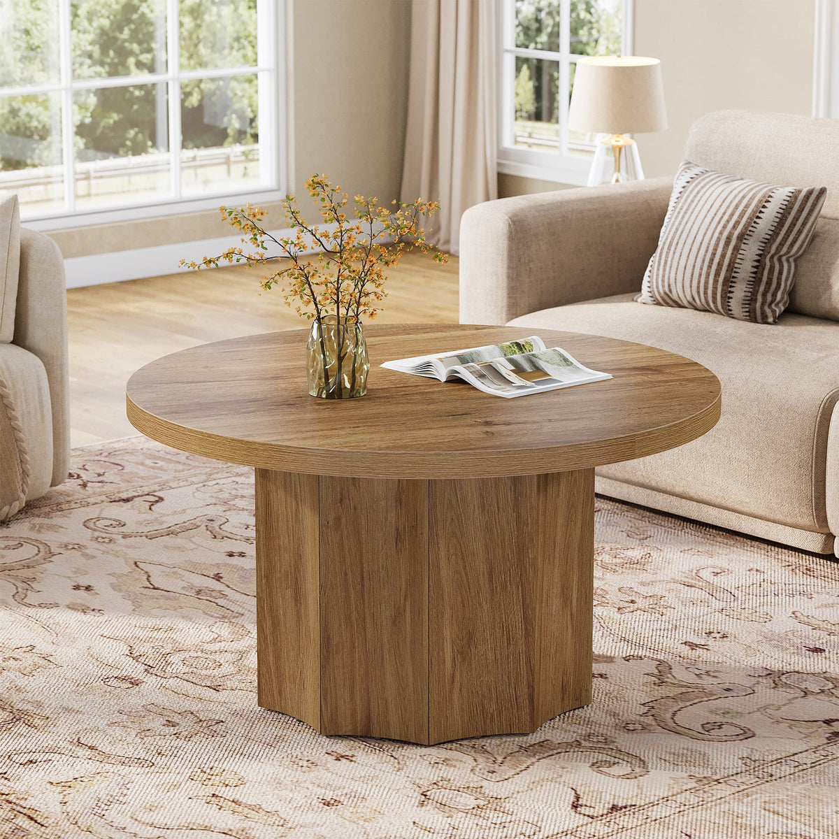 31.5" Coffee Table, Modern Center Table Accent Cocktail Tables with Fluted Base