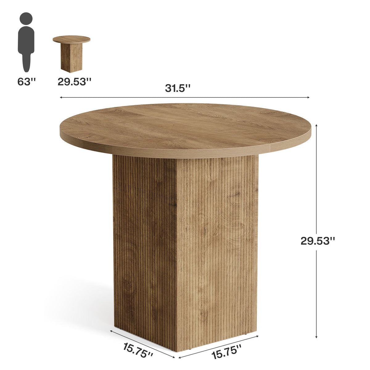 31.5" Dining Table, Circle Kitchen Dinner Table with Fluted Pedestal for 2