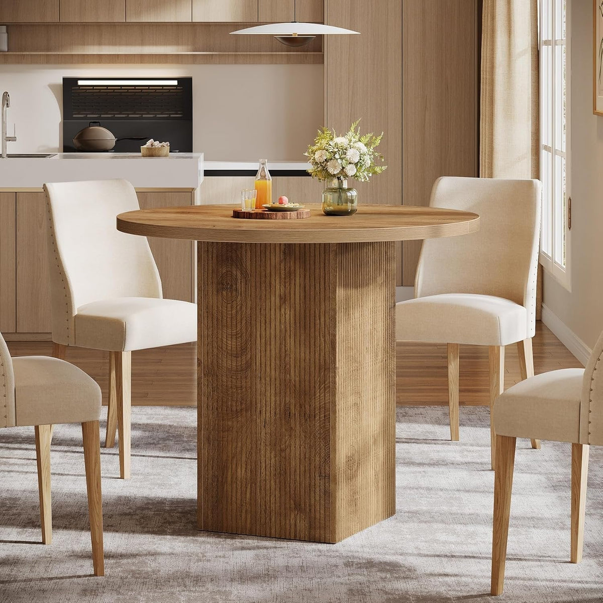 31.5" Dining Table, Circle Kitchen Dinner Table with Fluted Pedestal for 2