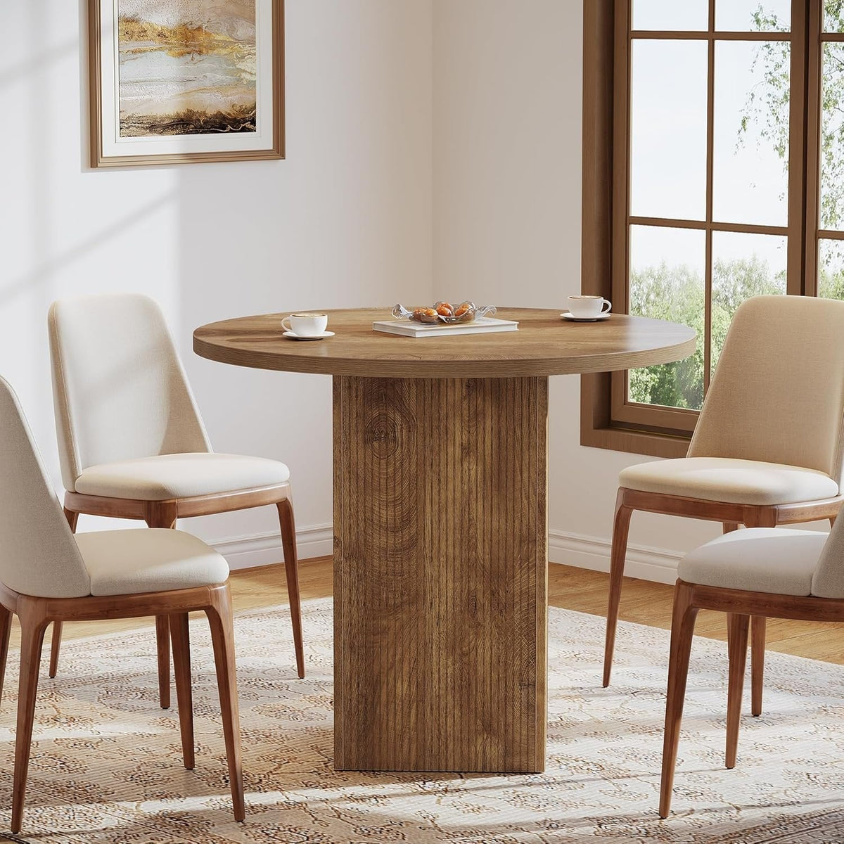 31.5" Dining Table, Circle Kitchen Dinner Table with Fluted Pedestal for 2