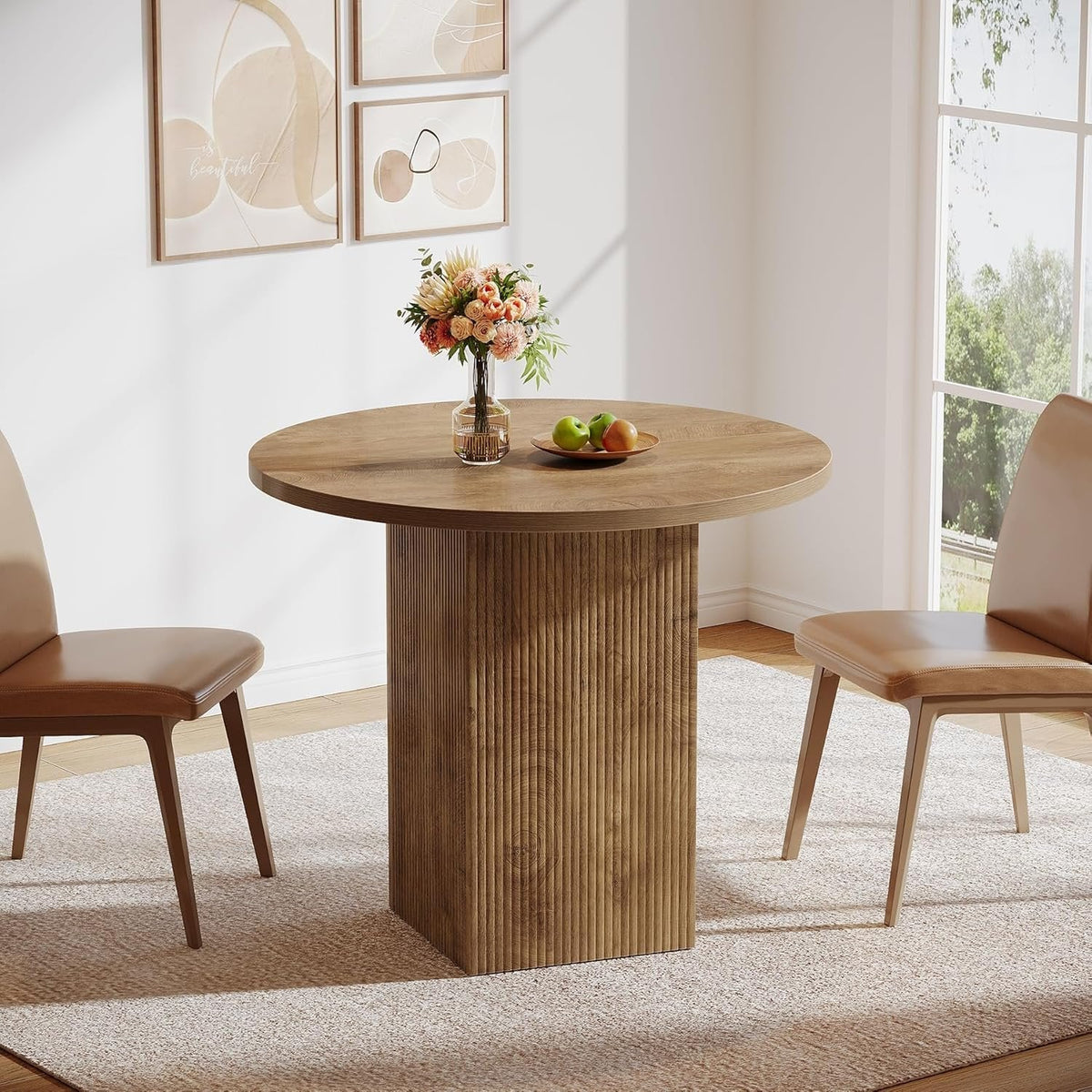 31.5" Dining Table, Circle Kitchen Dinner Table with Fluted Pedestal for 2