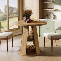 31.5" Dining Table, Modern Round Kitchen Table with Storage Shelf