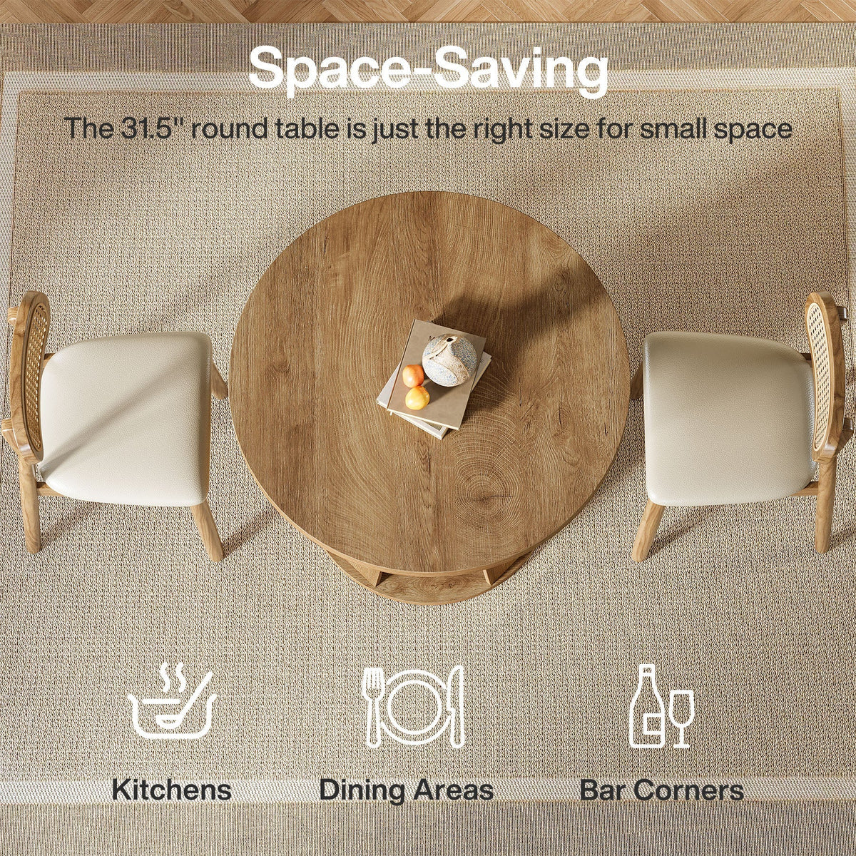 31.5" Dining Table, Modern Round Kitchen Table with Storage Shelf