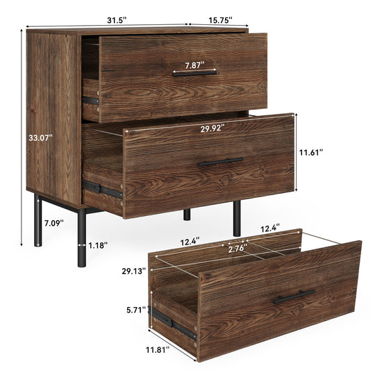 31.5" Farmhouse File Cabinet, Solid Wood Filing Cabinet with 2 Drawers