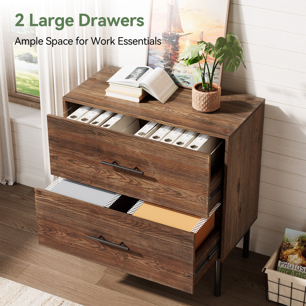 31.5" Farmhouse File Cabinet, Solid Wood Filing Cabinet with 2 Drawers