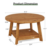 31.5" Round Coffee Table, 2-Tier Solid Wood Center Cocktail Accent Table