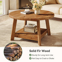 31.5" Round Coffee Table, 2-Tier Solid Wood Center Cocktail Accent Table