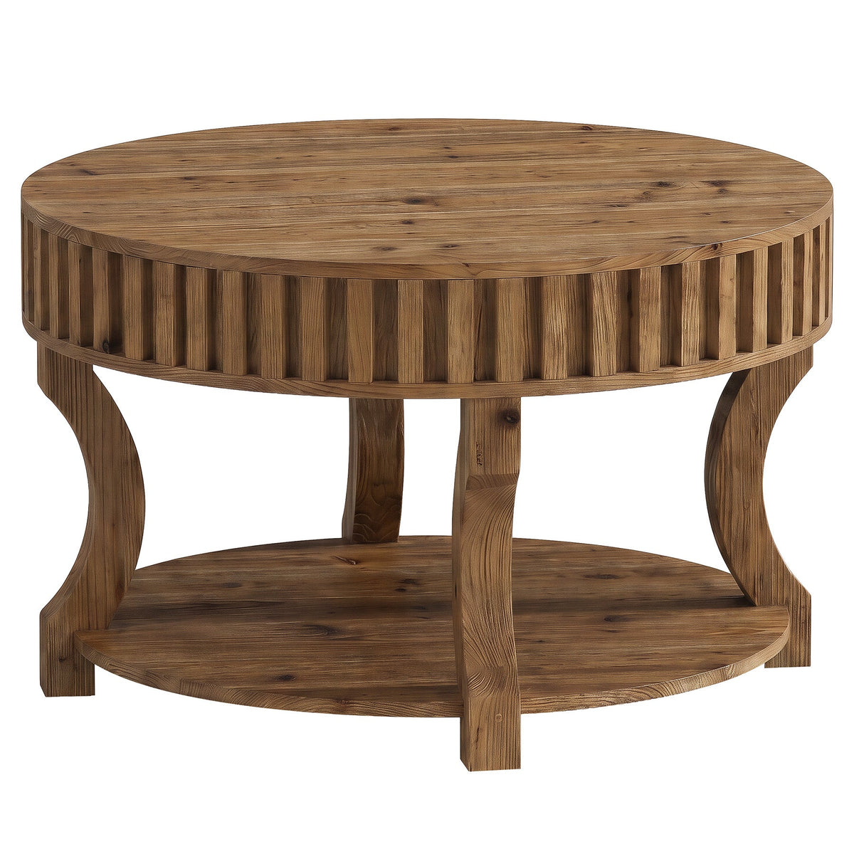 31.5" Round Coffee Table, Farmhouse 2-Tier Center Table with Storage for Living Room