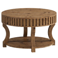 31.5" Round Coffee Table, Farmhouse 2-Tier Center Table with Storage for Living Room