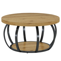 31.5" Round Coffee Table, Farmhouse Accent Center Table with 2-Tier Shelf