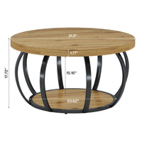 31.5" Round Coffee Table, Farmhouse Accent Center Table with 2-Tier Shelf