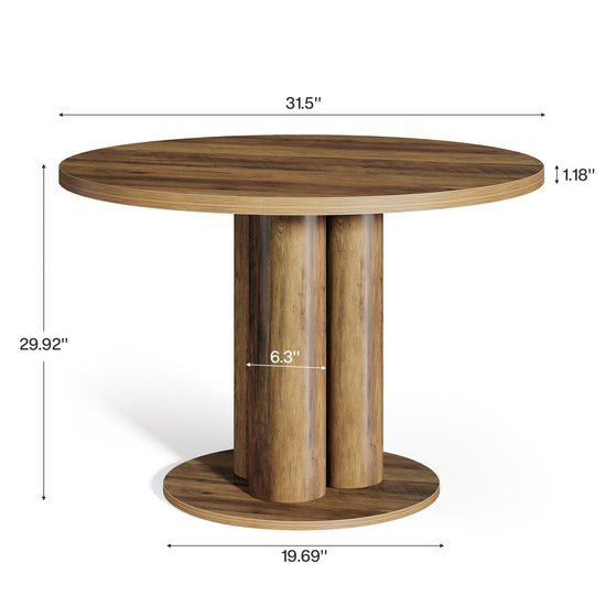 31.5" Round Dining Table, Farmhouse Pedestal Base Kitchen Table for 2-4 People