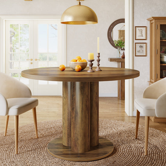 31.5" Round Dining Table, Farmhouse Pedestal Base Kitchen Table for 2-4 People