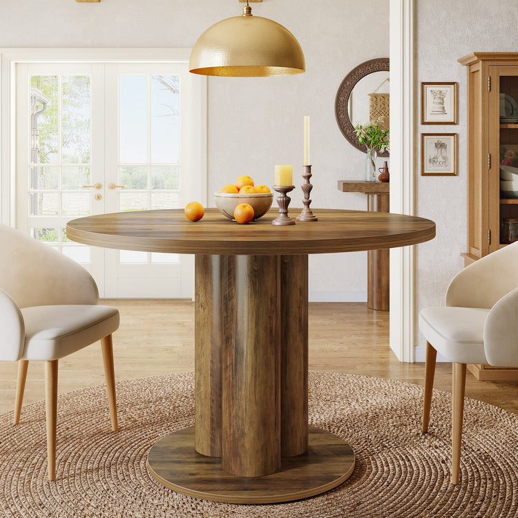 31.5" Round Dining Table, Farmhouse Pedestal Base Kitchen Table for 2-4 People
