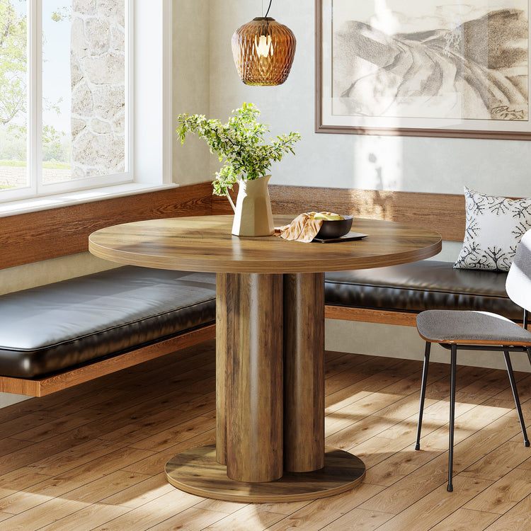 31.5" Round Dining Table, Farmhouse Pedestal Base Kitchen Table for 2-4 People