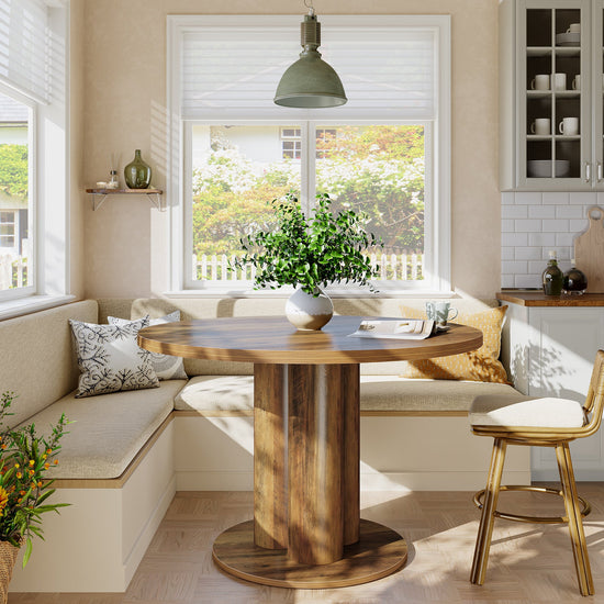 31.5" Round Dining Table, Farmhouse Pedestal Base Kitchen Table for 2-4 People