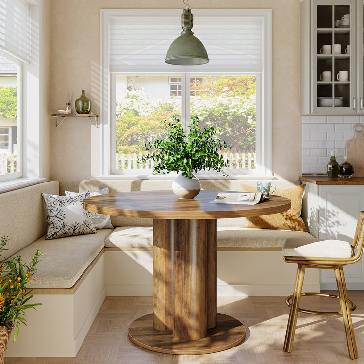 31.5" Round Dining Table, Farmhouse Pedestal Base Kitchen Table for 2-4 People