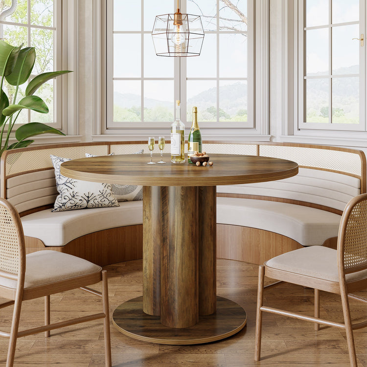 31.5" Round Dining Table, Farmhouse Pedestal Base Kitchen Table for 2-4 People