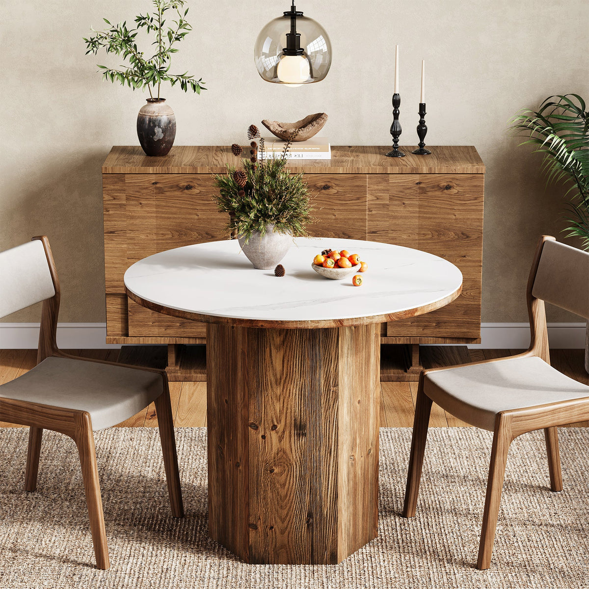 31.5" Round Dining Table, Kitchen Bistro Table with Sintered Stone Tabletop for 2-3