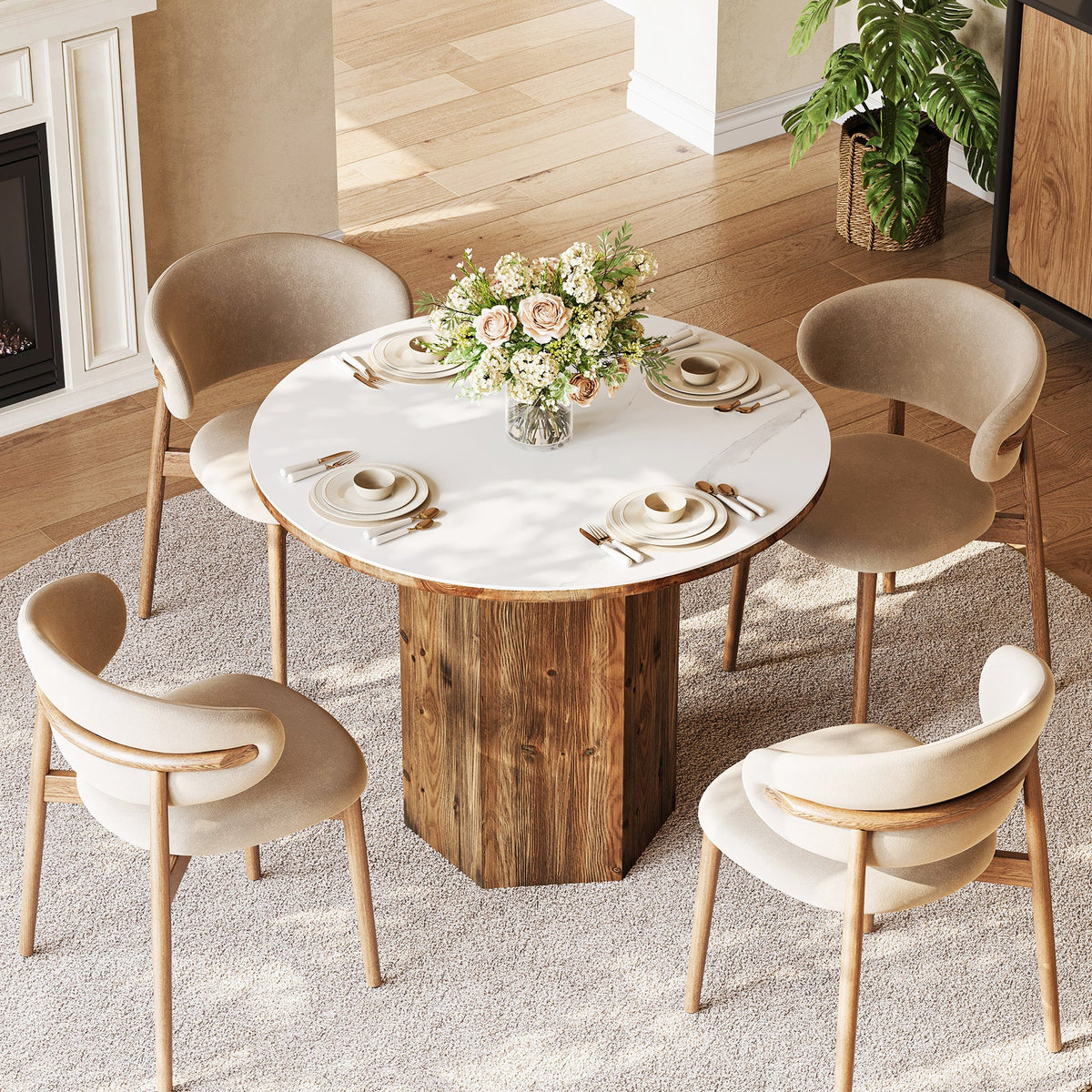 31.5" Round Dining Table, Kitchen Bistro Table with Sintered Stone Tabletop for 2-3