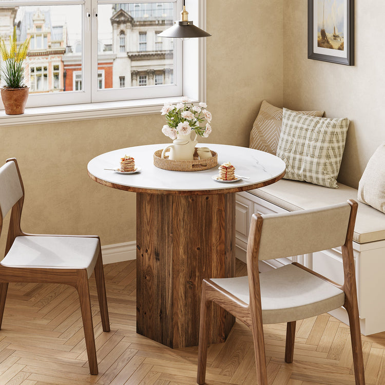 31.5" Round Dining Table, Kitchen Bistro Table with Sintered Stone Tabletop for 2-3