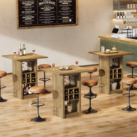 31.5" Square Bar Table, 4-Tier Counter Height Home Bar Unit with Glass Holders and Wine Racks