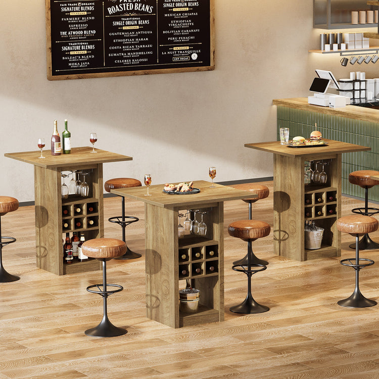 31.5" Square Bar Table, 4-Tier Counter Height Home Bar Unit with Glass Holders and Wine Racks