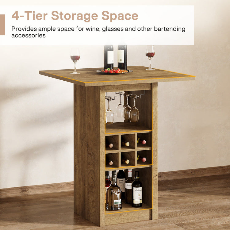 31.5" Square Bar Table, 4-Tier Counter Height Home Bar Unit with Glass Holders and Wine Racks