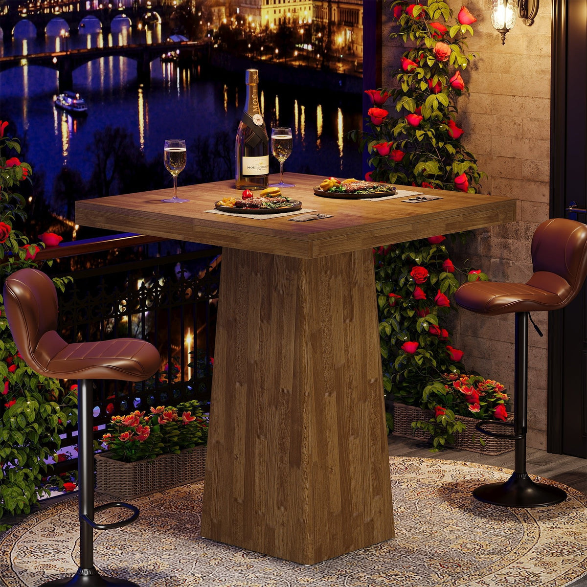 31.5" Square Bar Table, Industrial Counter Height Pub Cocktail Unit Dining Table