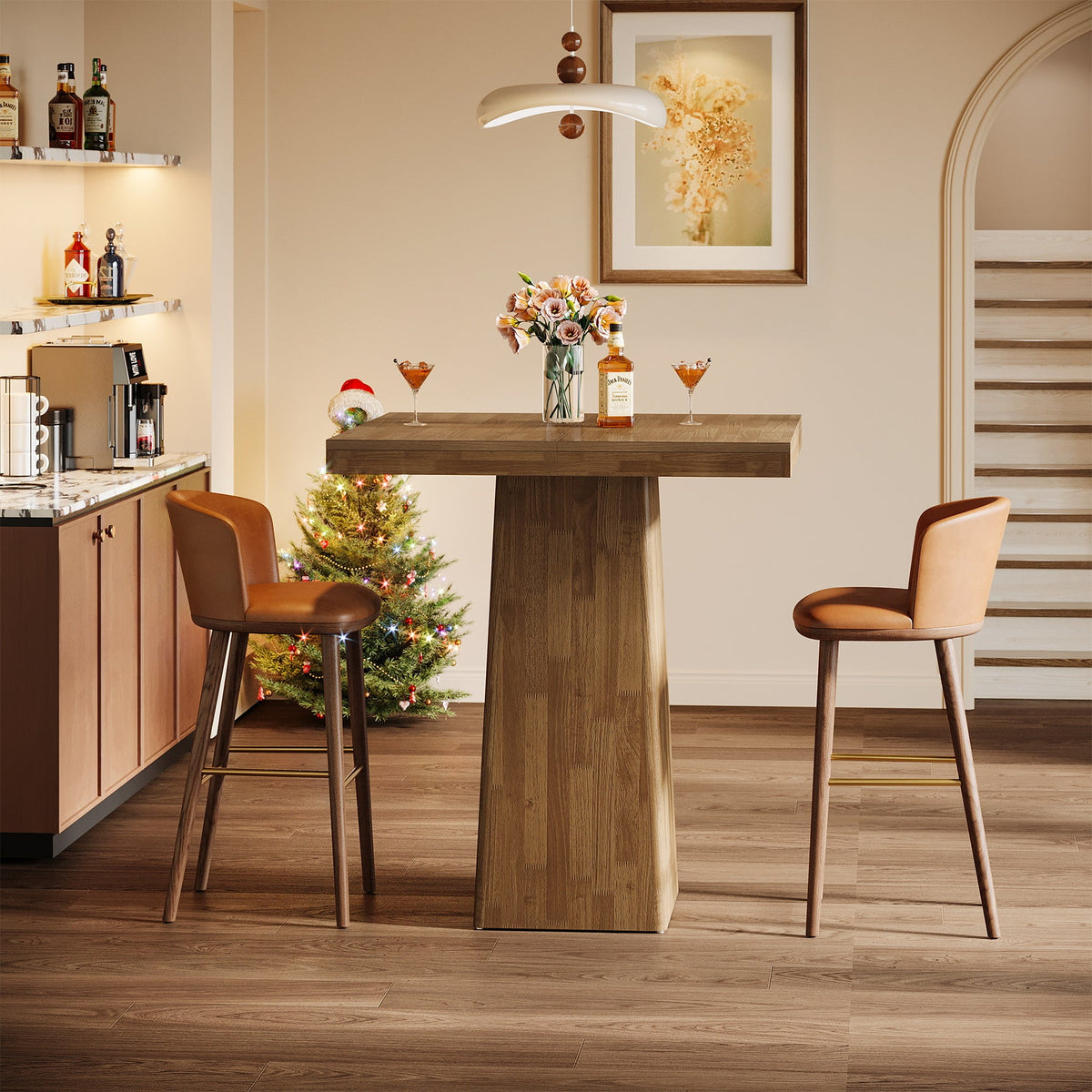31.5" Square Bar Table, Industrial Counter Height Pub Cocktail Unit Dining Table