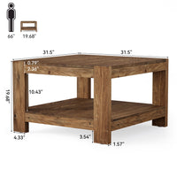 31.5" Wood Coffee Table, Square Farmhouse Center Table with Storage Shelf