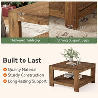 31.5" Wood Coffee Table, Square Farmhouse Center Table with Storage Shelf
