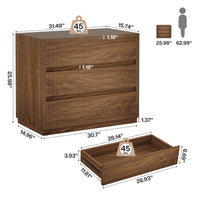 31" Oversized Nightstand, Fluted Bedside Table with 3 Storage Drawers