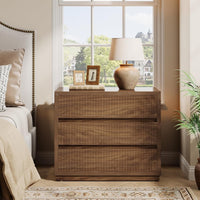 31" Oversized Nightstand, Fluted Bedside Table with 3 Storage Drawers