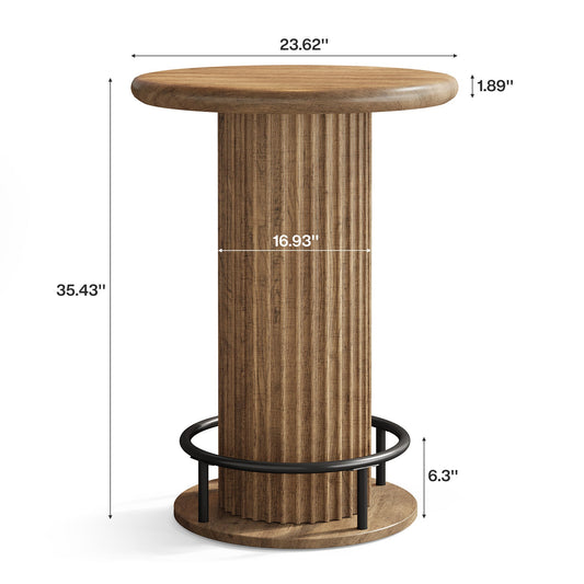35.4" Round Bar Table, Fluted Bistro Cocktail Table for Small Space