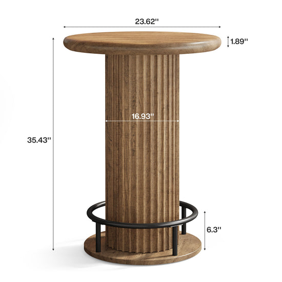 35.4" Round Bar Table, Fluted Bistro Cocktail Table for Small Space