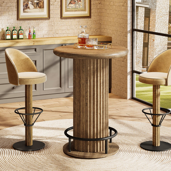 35.4" Round Bar Table, Fluted Bistro Cocktail Table for Small Space