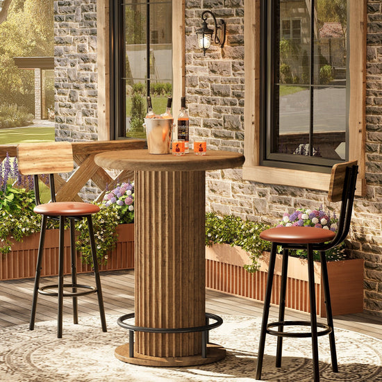 35.4" Round Bar Table, Fluted Bistro Cocktail Table for Small Space