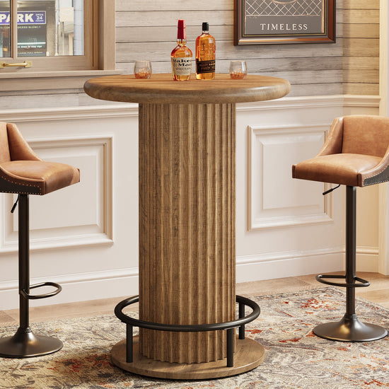 35.4" Round Bar Table, Fluted Bistro Cocktail Table for Small Space