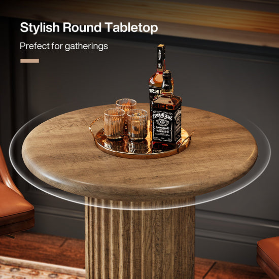 35.4" Round Bar Table, Fluted Bistro Cocktail Table for Small Space