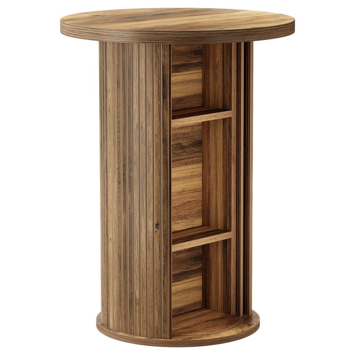 35.4" Round Bar Table, High Top Pub Table with 3-Tier Hidden Storage Shelves