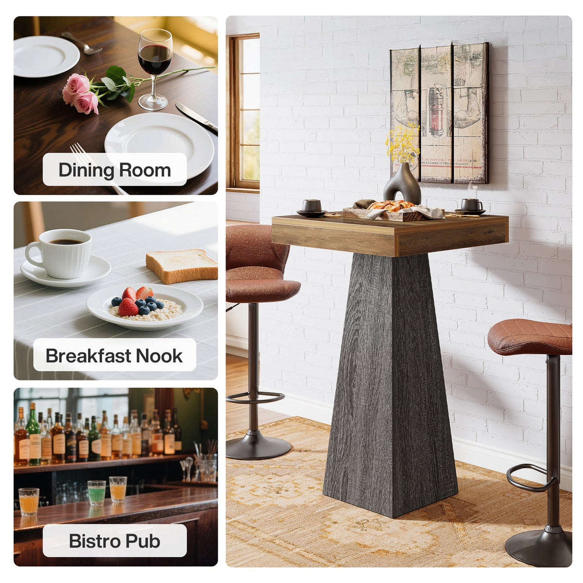 37.4" Bar Table, Square Pub Table Dining Room Table