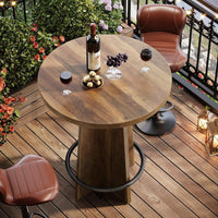 37.4" Bar Table, Wooden Bistro Pub Table with Metal Ring Footrest