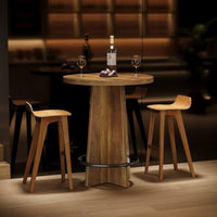 37.4" Bar Table, Wooden Bistro Pub Table with Metal Ring Footrest