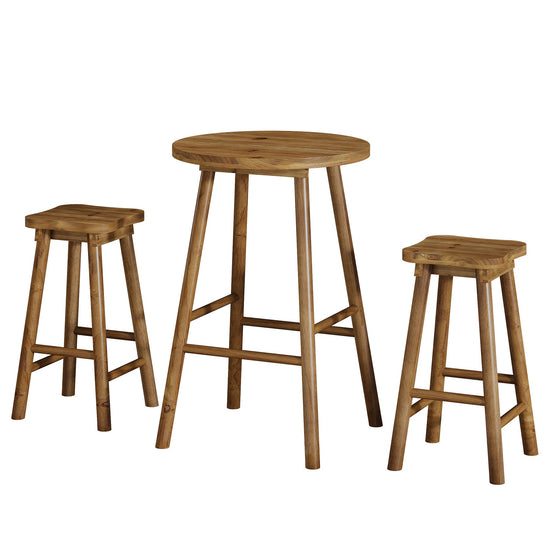 37.4" Round Bar Table, Solid Wood Bistro Sets Pub Table with 2 Barstools