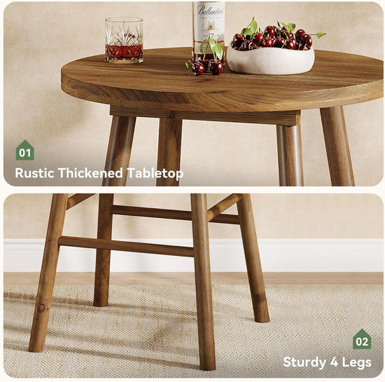 37.4" Round Bar Table, Solid Wood Bistro Sets Pub Table with 2 Barstools