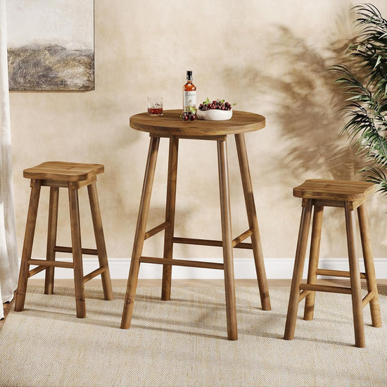 37.4" Round Bar Table, Solid Wood Bistro Sets Pub Table with 2 Barstools