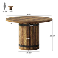 39.37" Dining Table, Round Kitchen Table with Fence Pedestal Base for 4 People